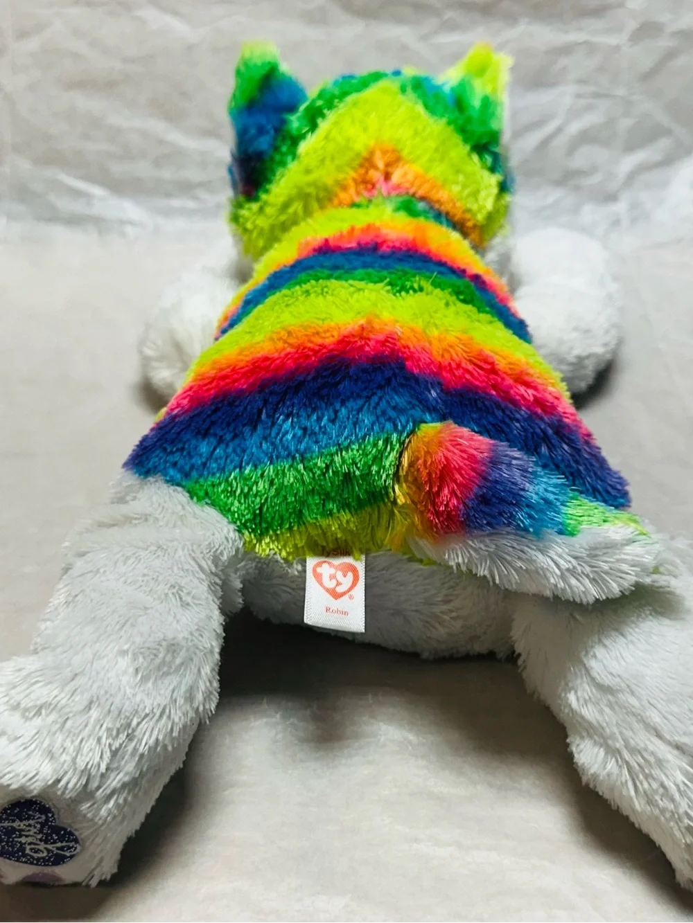 Ty Beanie Boss Robin Rainbow Husky Dog Plush Stuffed Animal